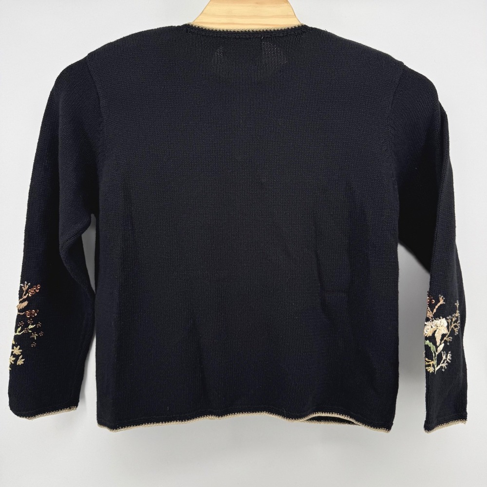 Heirloom Collectible Large Vintage Floral Embroidered Sequin Cardigan Black Gold - Picture 3 of 7